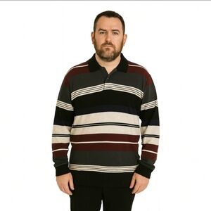 Chaps Green Navy Striped Long Sleeve Polo Preppy Casual College Mens Size Med